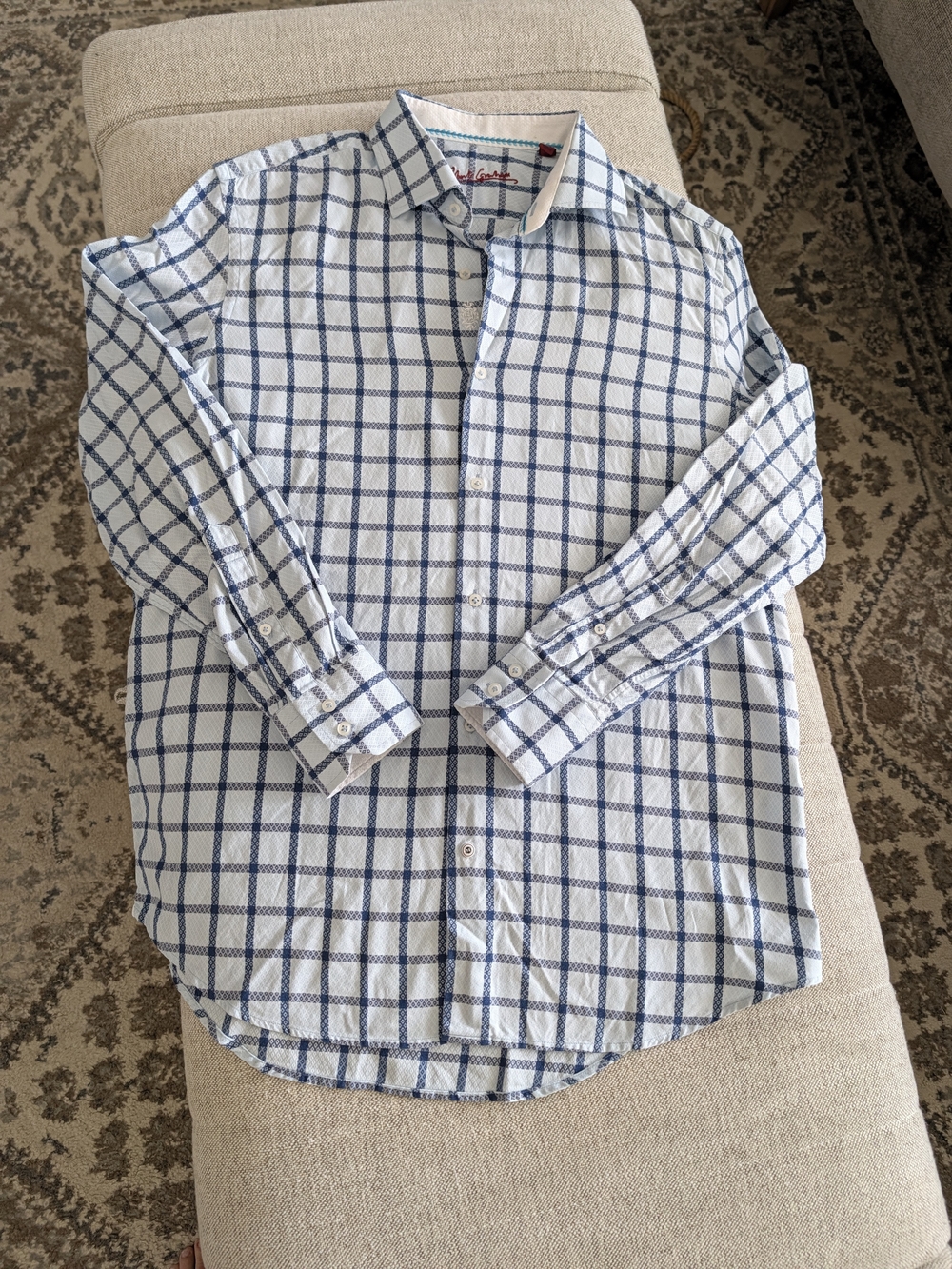 Robert Graham Delford Blue Check Long Sleeve Button Down Shirt 16.5 L 42